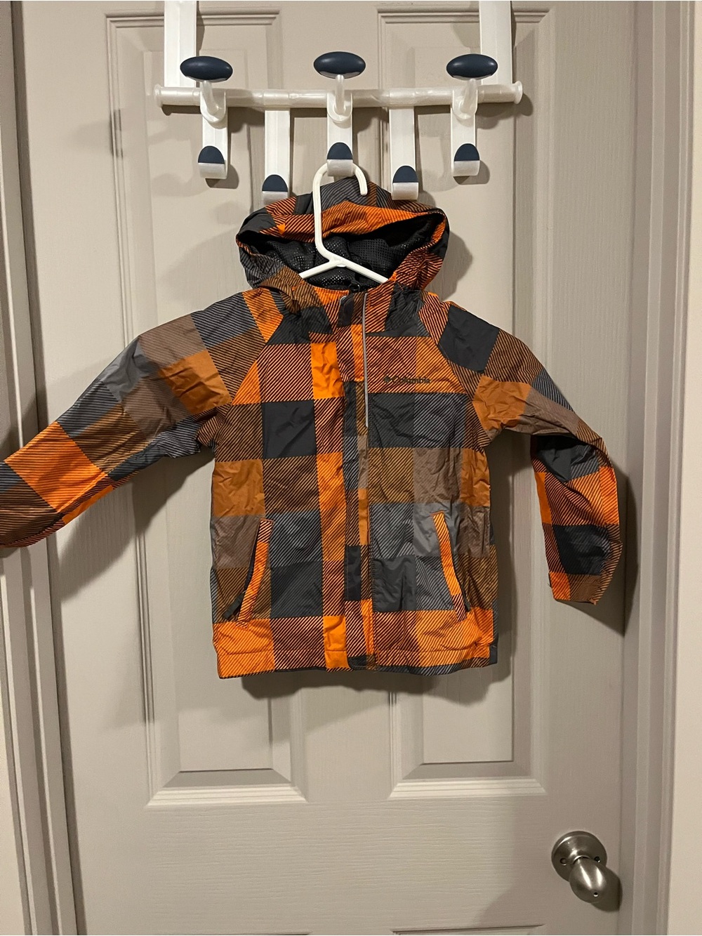 Columbia Kids Orange and Gray Plaid Raincoat, 4T